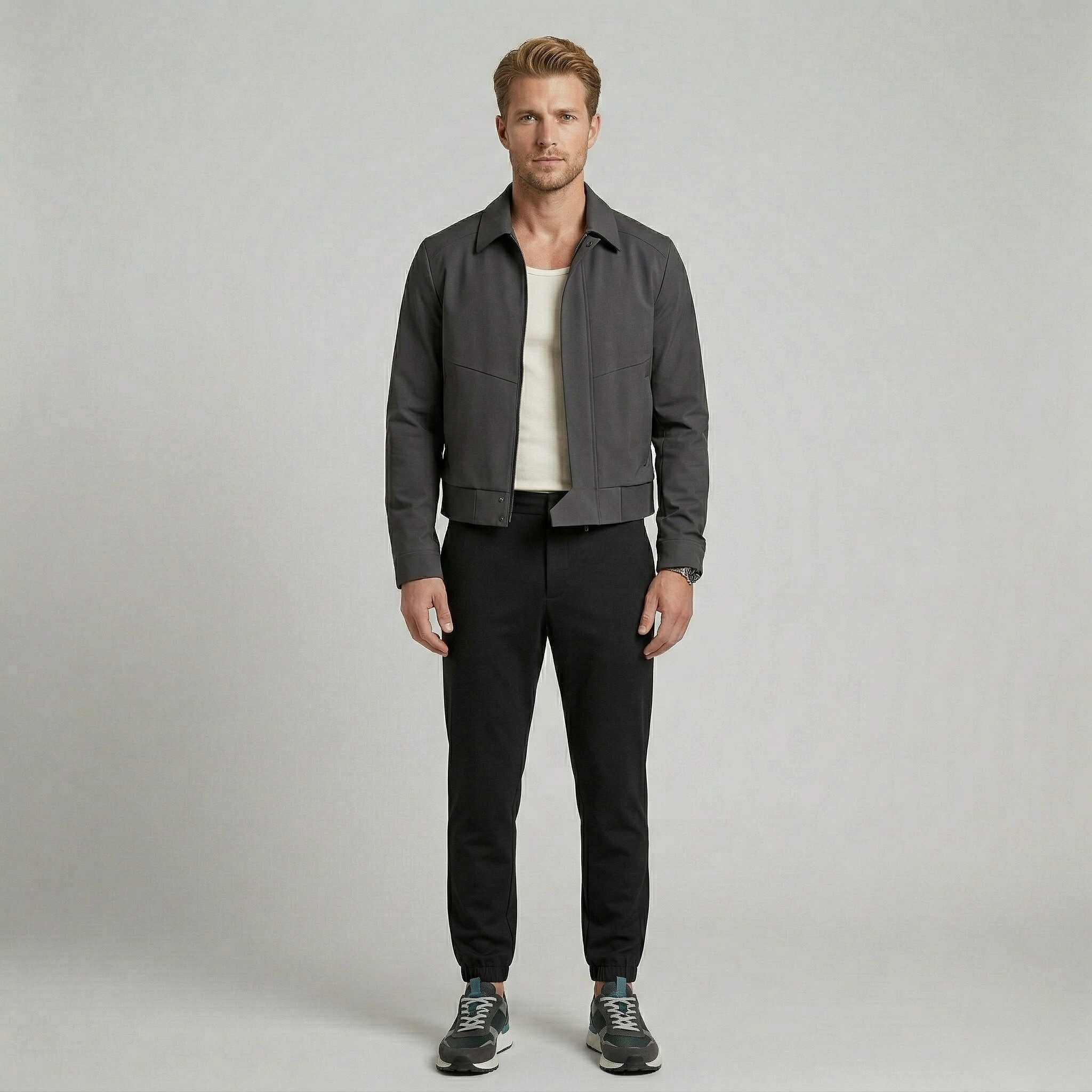 Chaqueta minimalista de cuero con cremallera