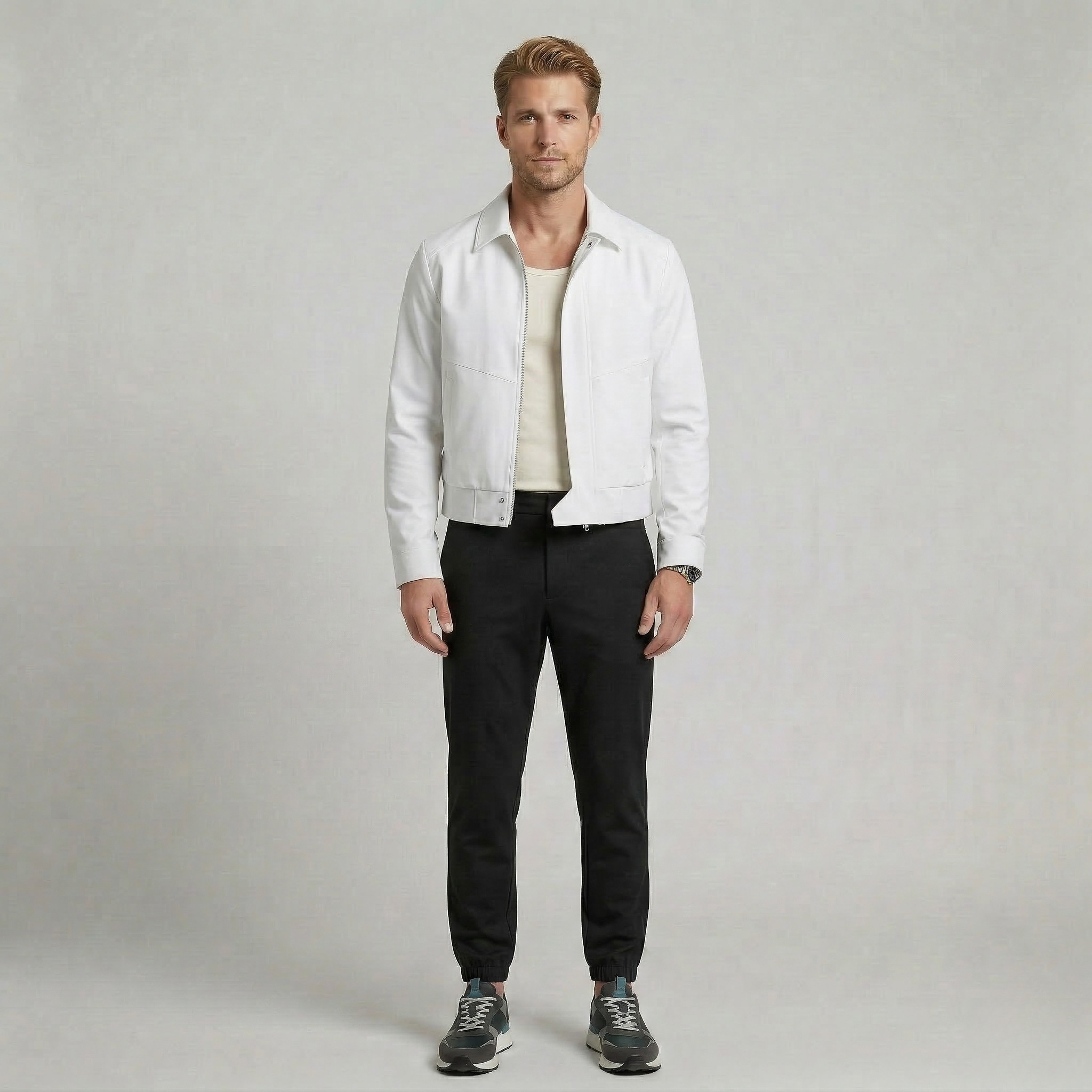 Chaqueta minimalista de cuero con cremallera