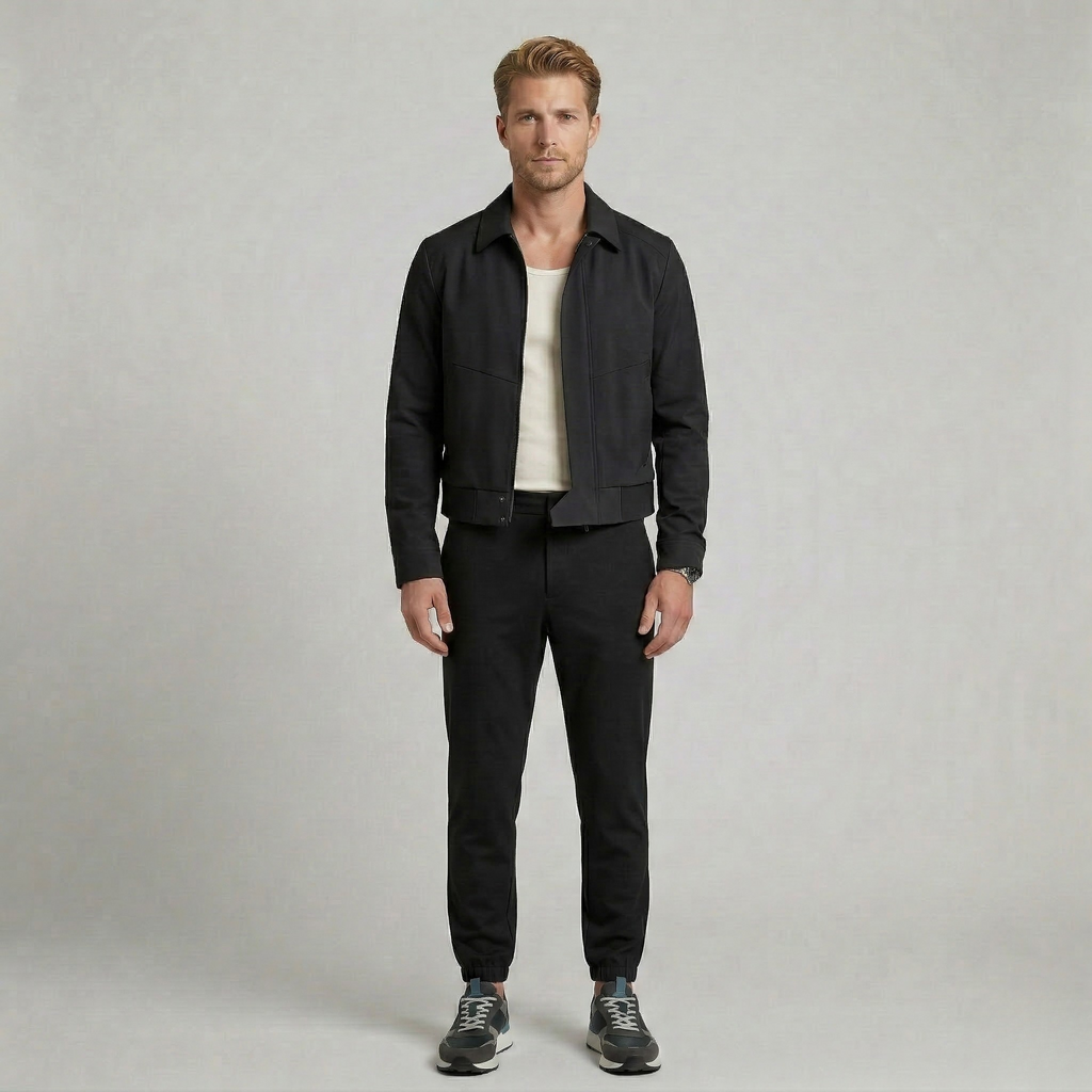 Chaqueta minimalista de cuero con cremallera