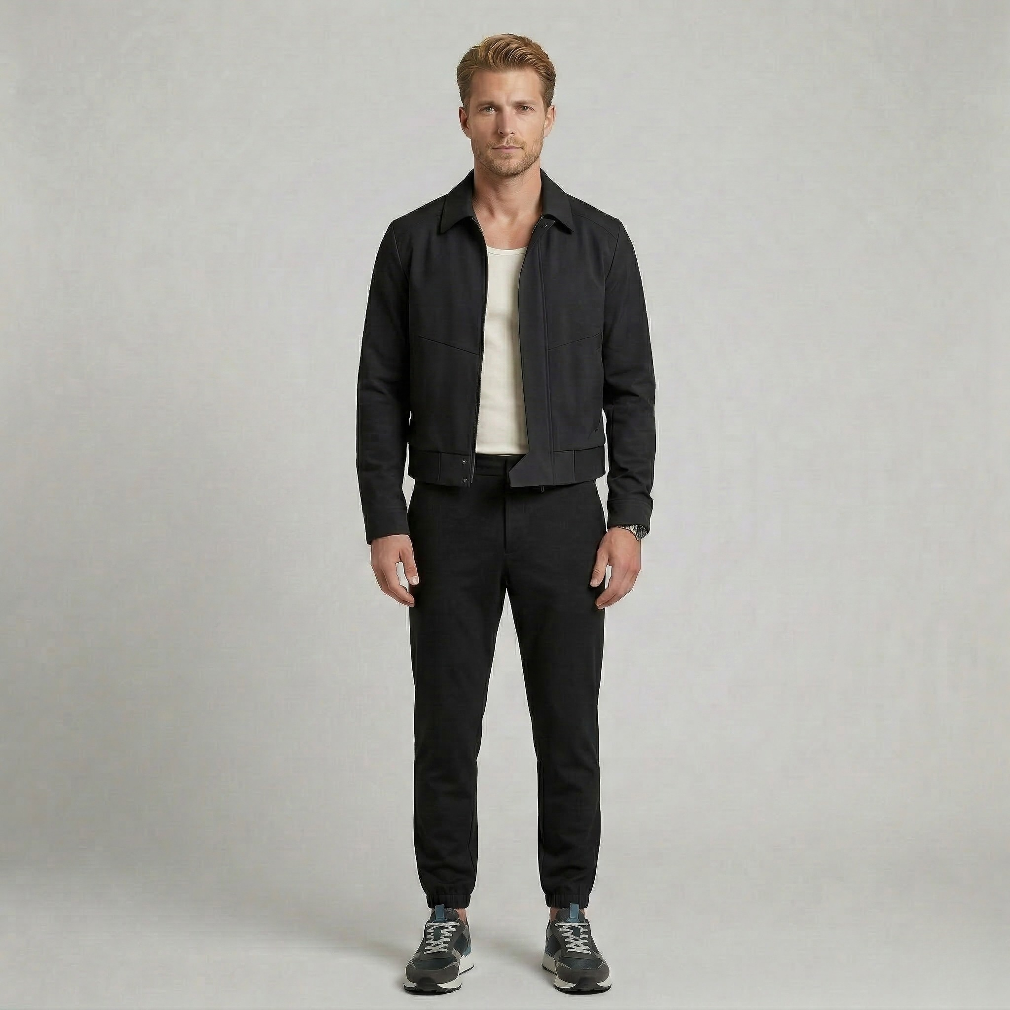 Chaqueta minimalista de cuero con cremallera