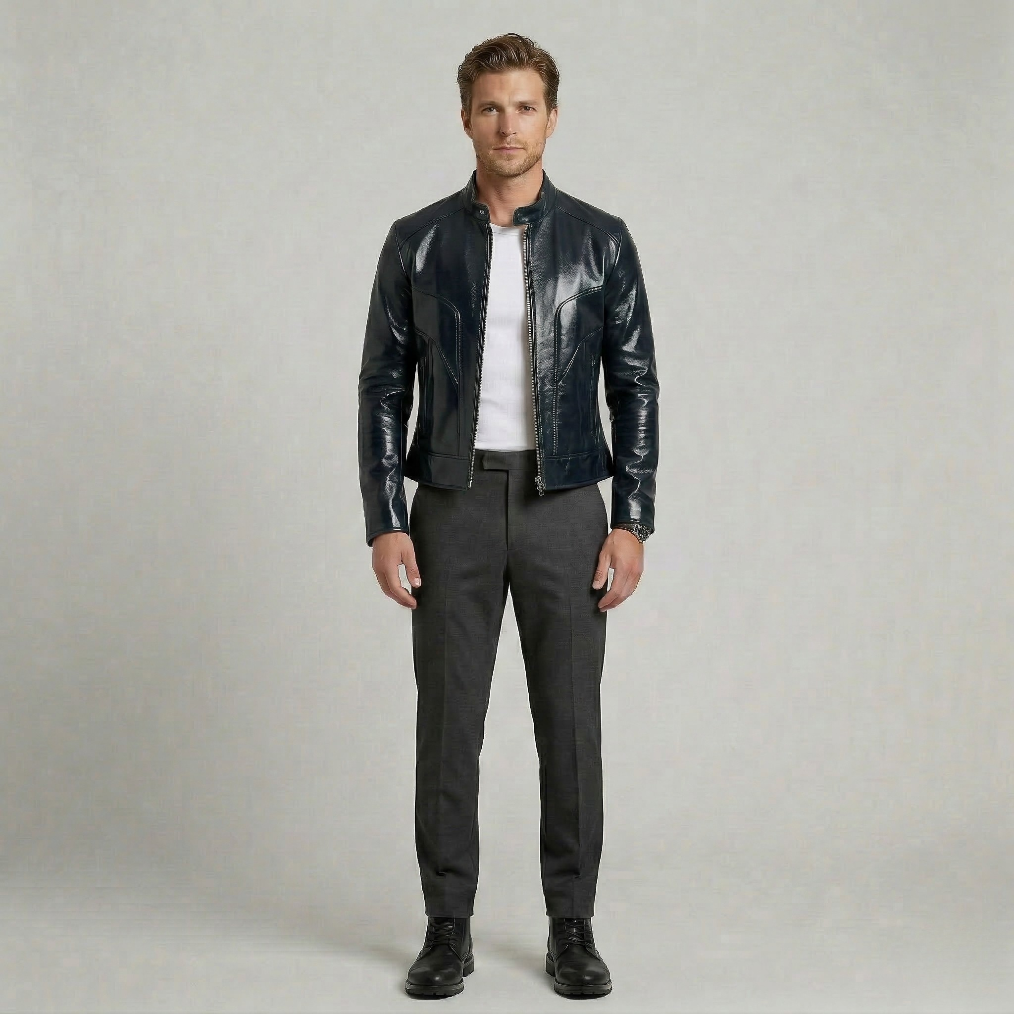 Chaqueta de cuero brillante Racer