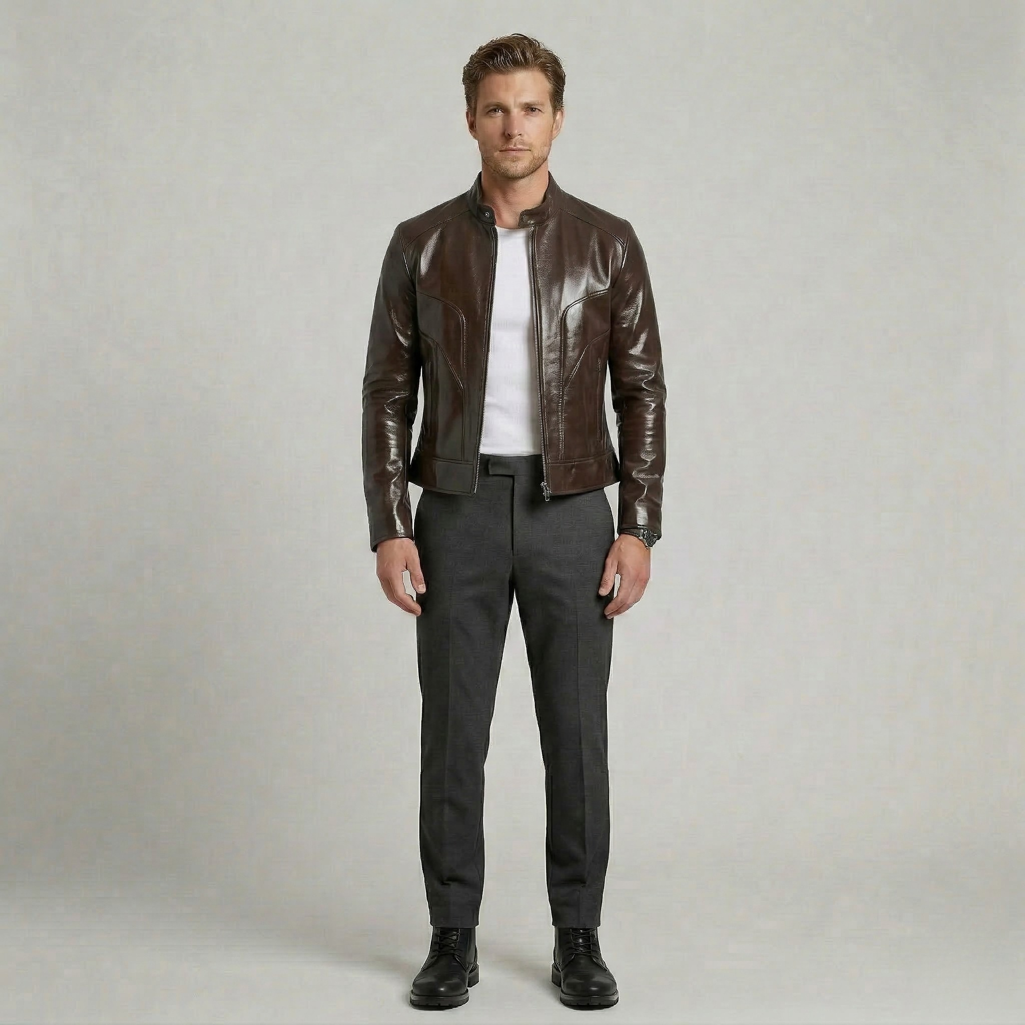 Chaqueta de cuero brillante Racer