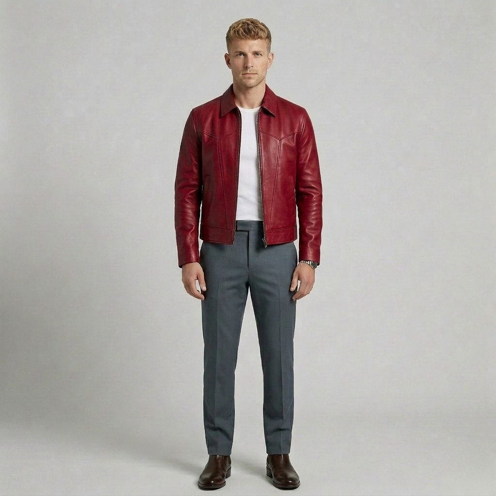 Chaqueta clásica de cuero con cremallera
