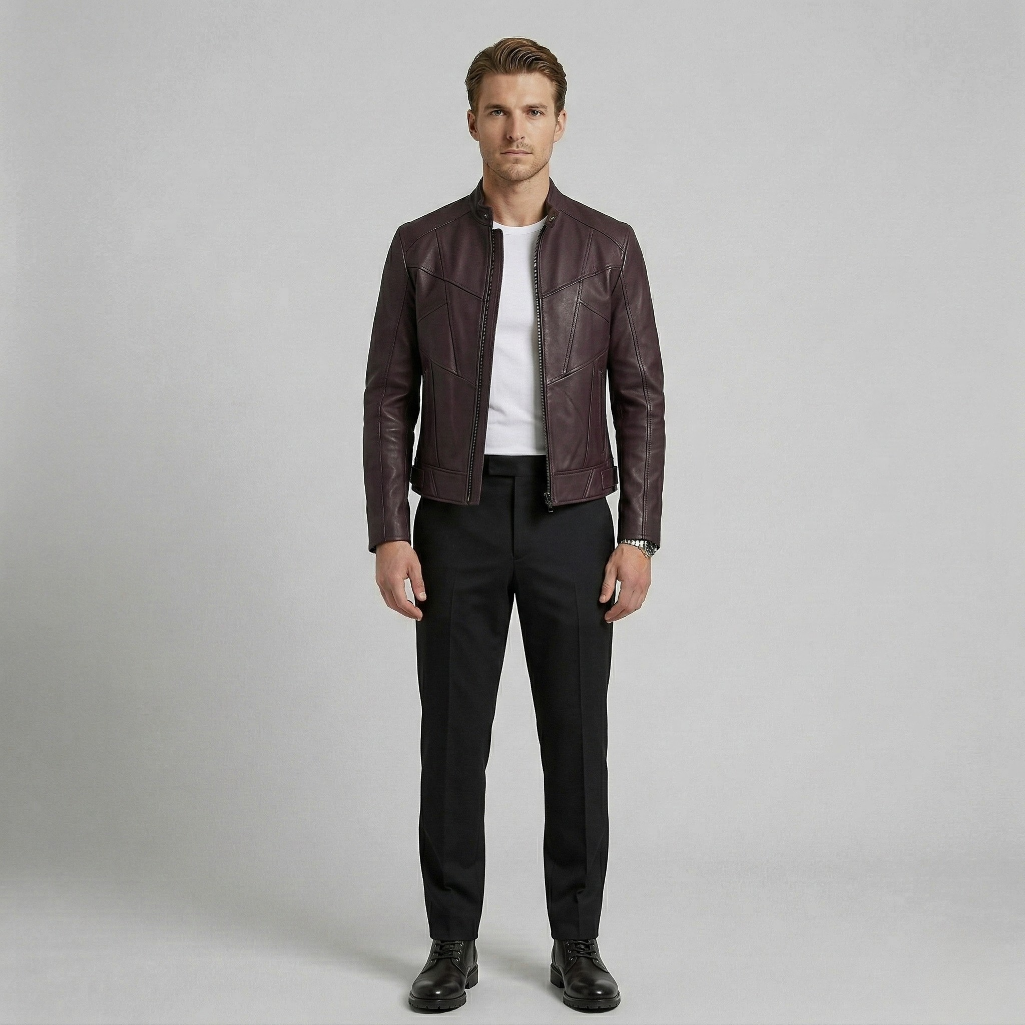 Chaqueta de cuero con paneles Racer