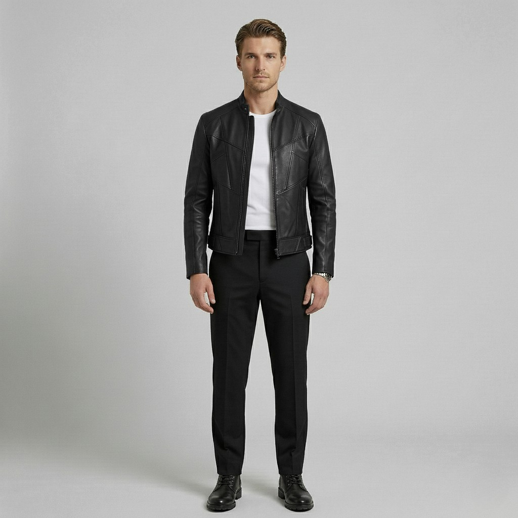 Chaqueta de cuero con paneles Racer