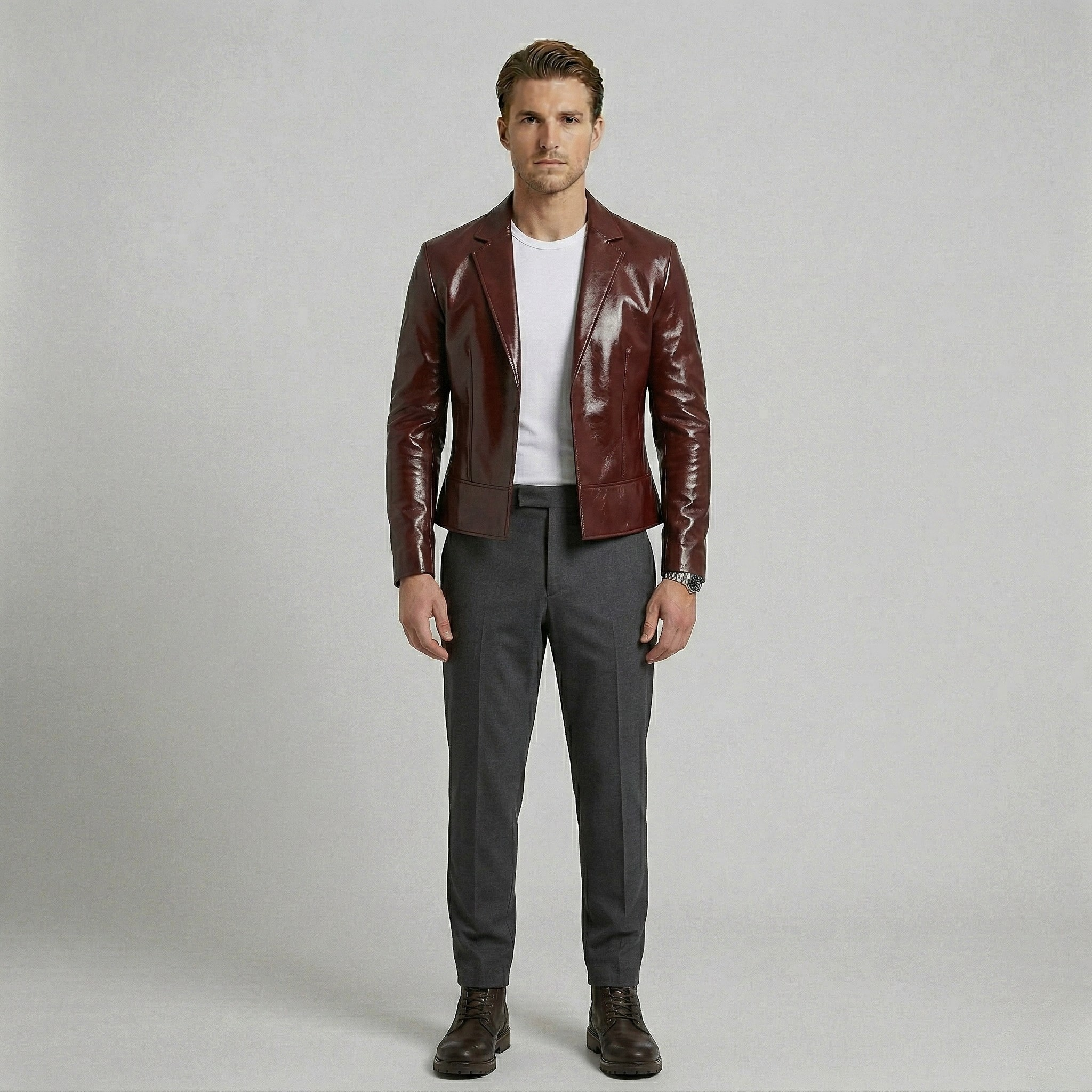 Chaqueta blazer de cuero brillante