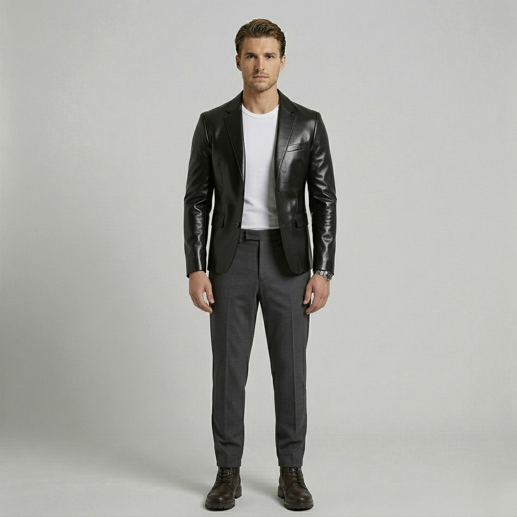 Chaqueta blazer de cuero brillante